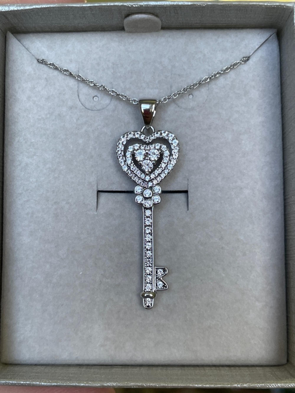 Zales Sterling Silver White Sapphire Key Necklace